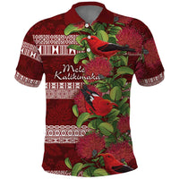 Hawaii Christmas Mele Kalikimaka Polo Shirt I'iwi Bird on Ohia Lehua LT7 Red White - Polynesian Pride