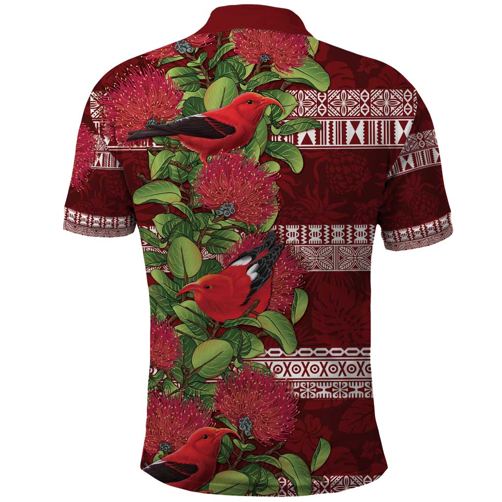 Hawaii Christmas Mele Kalikimaka Polo Shirt I'iwi Bird on Ohia Lehua LT7 - Polynesian Pride