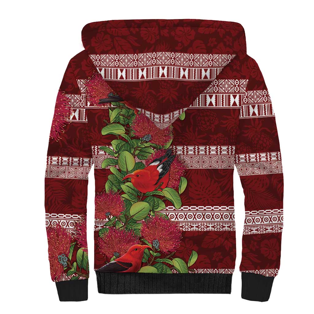 Hawaii Christmas Mele Kalikimaka Sherpa Hoodie I'iwi Bird on Ohia Lehua LT7 - Polynesian Pride