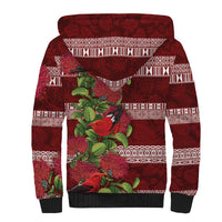 Hawaii Christmas Mele Kalikimaka Sherpa Hoodie I'iwi Bird on Ohia Lehua LT7 - Polynesian Pride