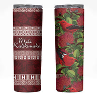 Hawaii Christmas Mele Kalikimaka Skinny Tumbler I'iwi Bird on Ohia Lehua LT7 Red White - Polynesian Pride
