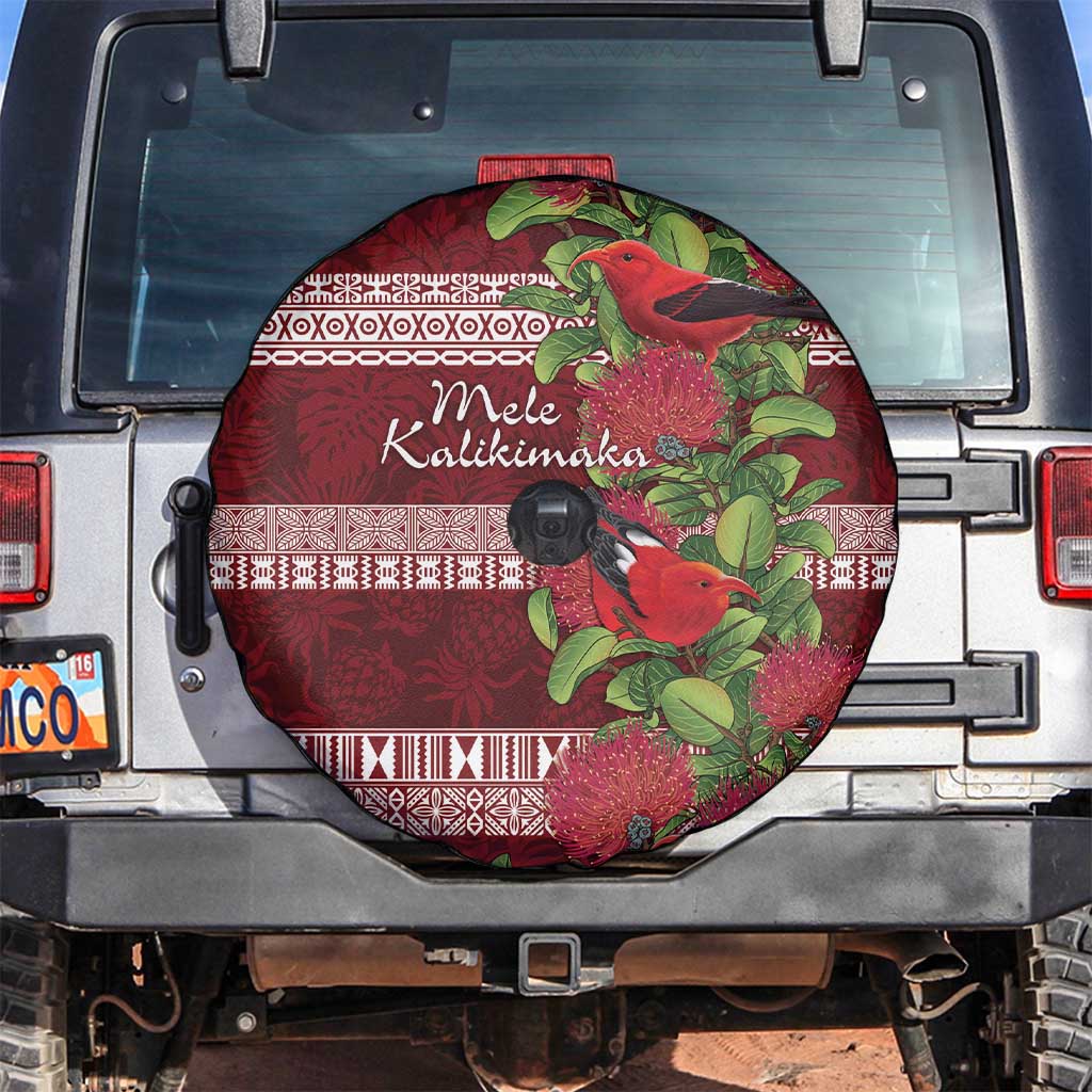 Hawaii Christmas Mele Kalikimaka Spare Tire Cover I'iwi Bird on Ohia Lehua LT7 Red White - Polynesian Pride