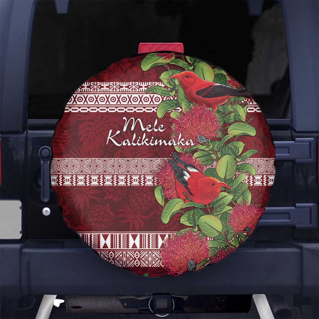 Hawaii Christmas Mele Kalikimaka Spare Tire Cover I'iwi Bird on Ohia Lehua LT7 - Polynesian Pride