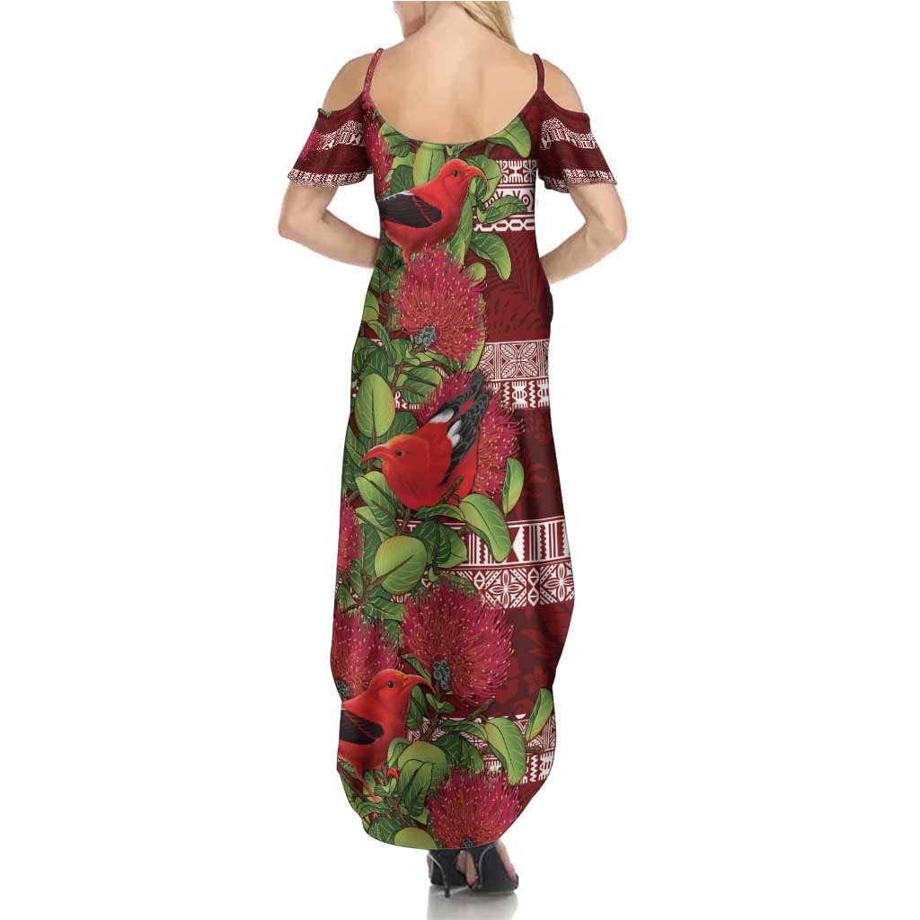 Hawaii Christmas Mele Kalikimaka Summer Maxi Dress I'iwi Bird on Ohia Lehua LT7 - Polynesian Pride