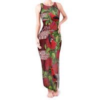 Hawaii Christmas Mele Kalikimaka Tank Maxi Dress I'iwi Bird on Ohia Lehua LT7 Women Red White - Polynesian Pride