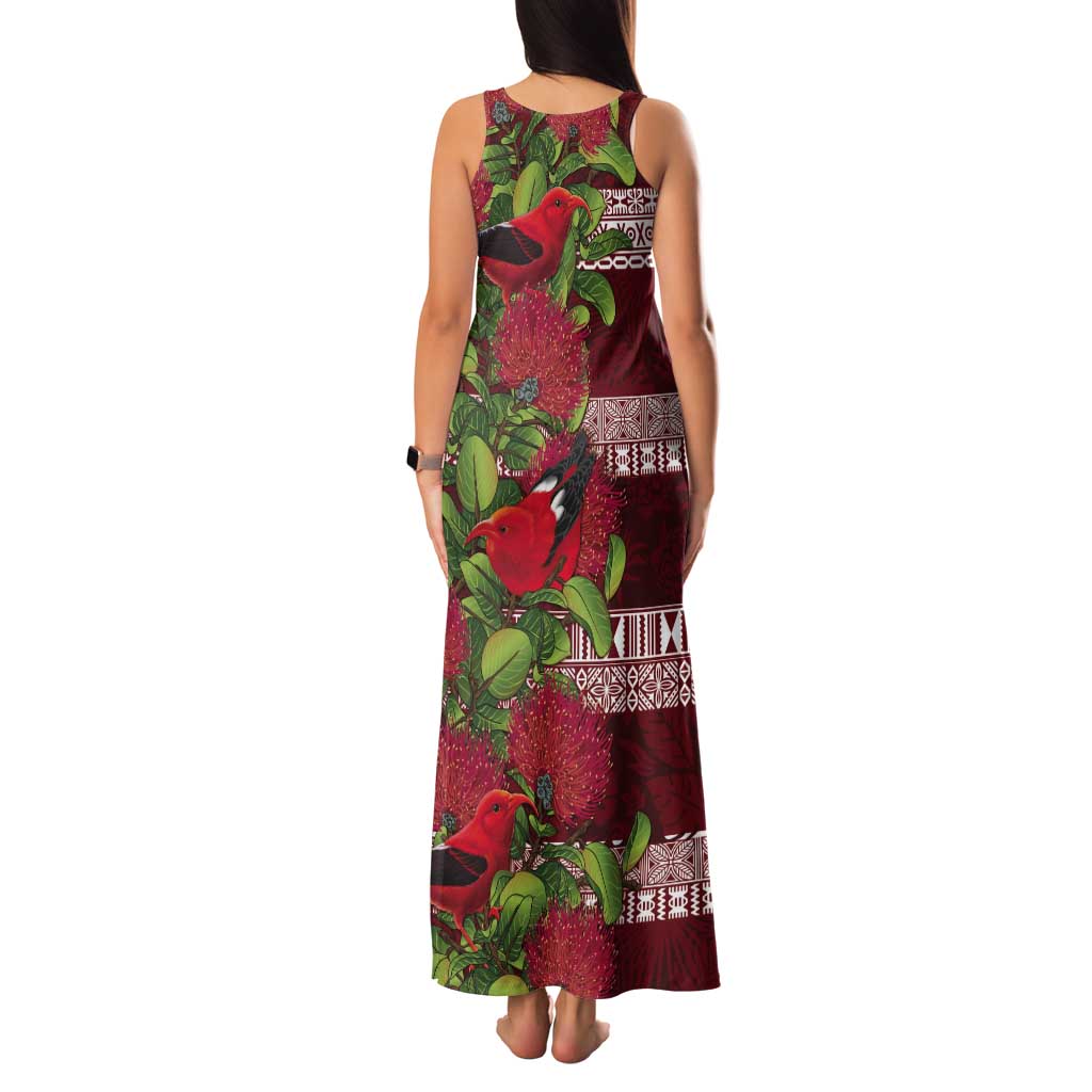 Hawaii Christmas Mele Kalikimaka Tank Maxi Dress I'iwi Bird on Ohia Lehua LT7 - Polynesian Pride