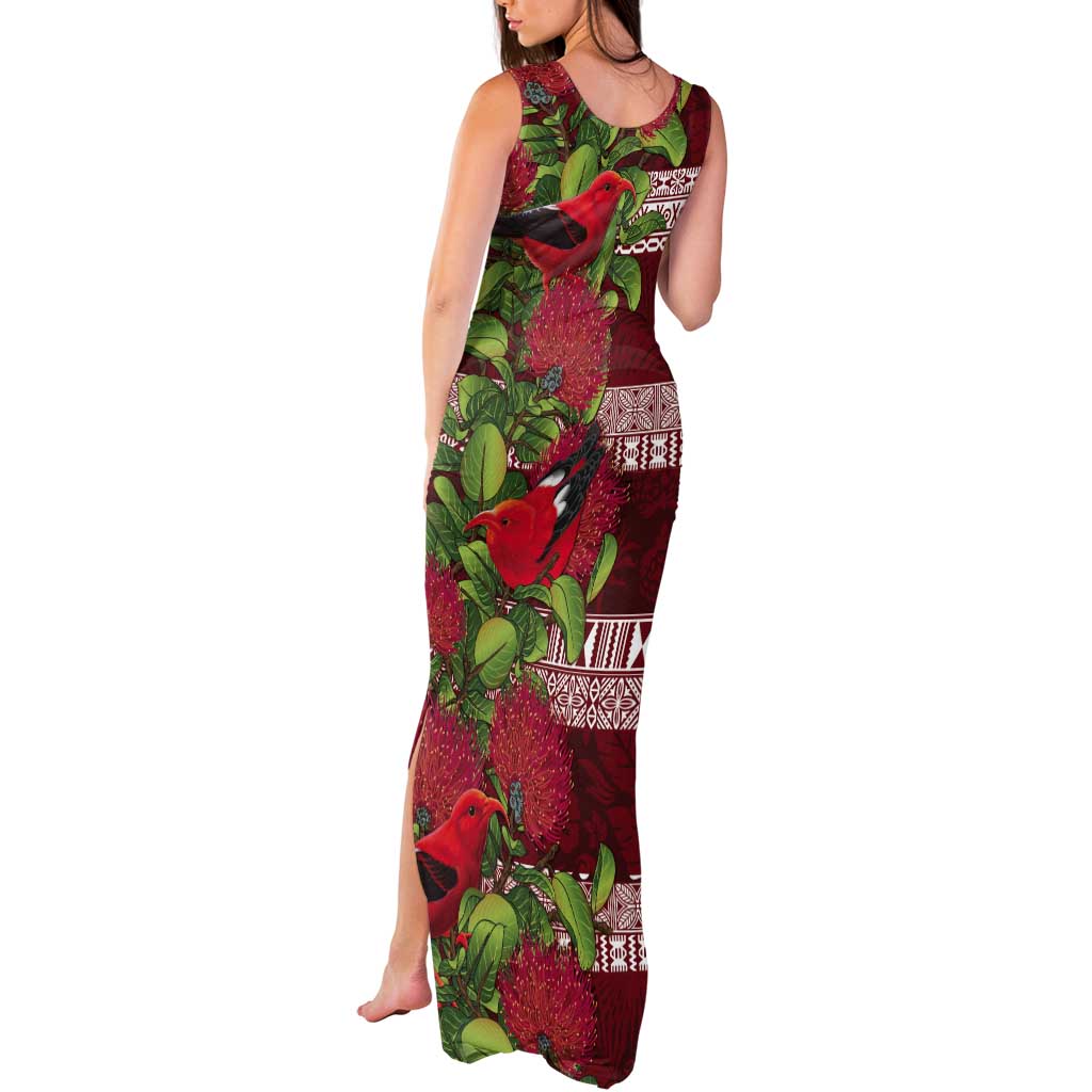 Hawaii Christmas Mele Kalikimaka Tank Maxi Dress I'iwi Bird on Ohia Lehua LT7 - Polynesian Pride