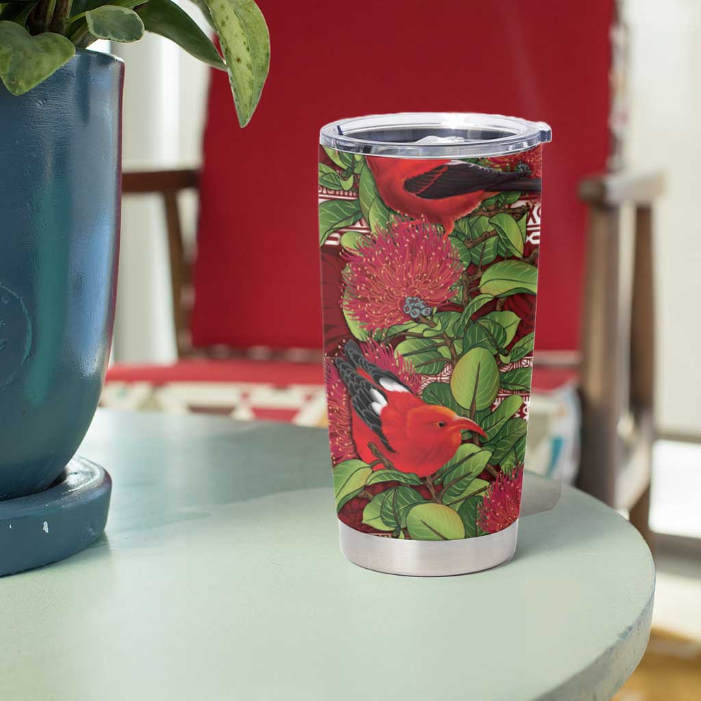 Hawaii Christmas Mele Kalikimaka Tumbler Cup I'iwi Bird on Ohia Lehua LT7 - Polynesian Pride