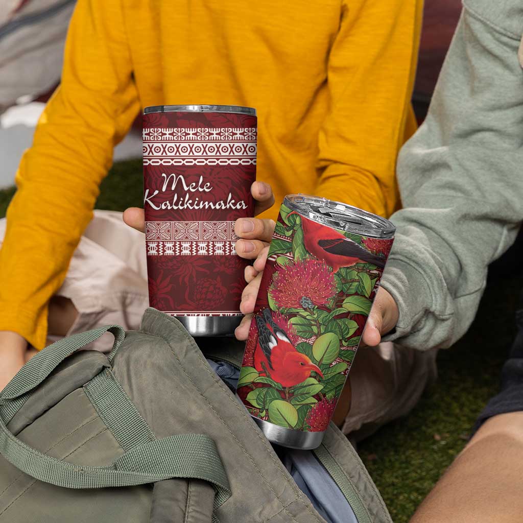 Hawaii Christmas Mele Kalikimaka Tumbler Cup I'iwi Bird on Ohia Lehua LT7 - Polynesian Pride