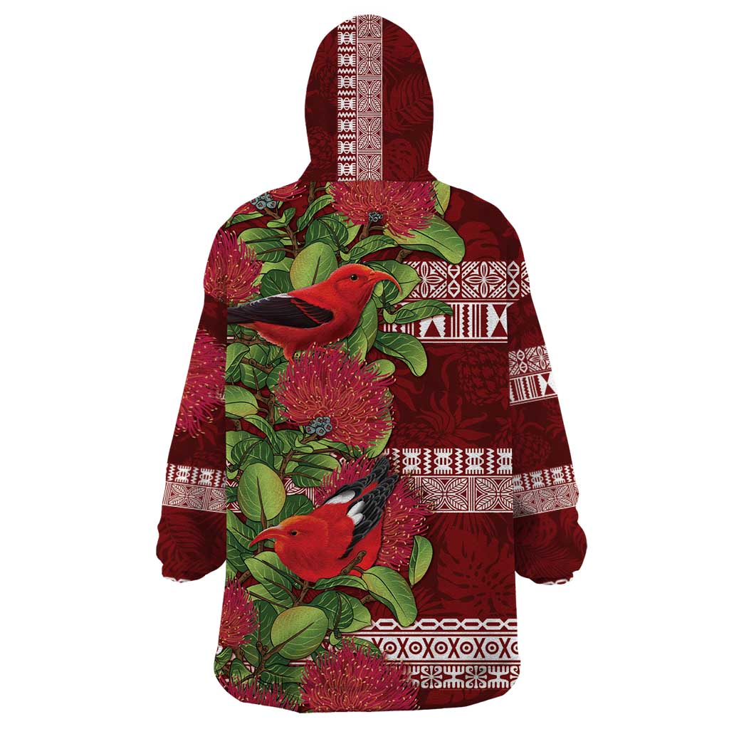 Hawaii Christmas Mele Kalikimaka Wearable Blanket Hoodie I'iwi Bird on Ohia Lehua LT7 - Polynesian Pride