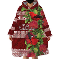 Hawaii Christmas Mele Kalikimaka Wearable Blanket Hoodie I'iwi Bird on Ohia Lehua LT7 - Polynesian Pride