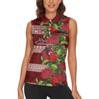 Hawaii Christmas Mele Kalikimaka Women Sleeveless Polo Shirt I'iwi Bird on Ohia Lehua LT7 - Polynesian Pride