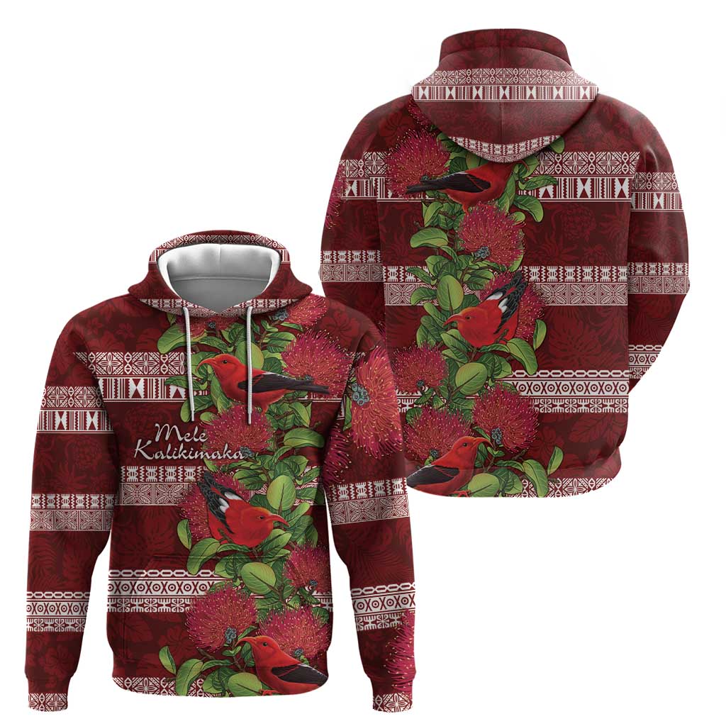 Hawaii Christmas Mele Kalikimaka Zip Hoodie I'iwi Bird on Ohia Lehua LT7 - Polynesian Pride