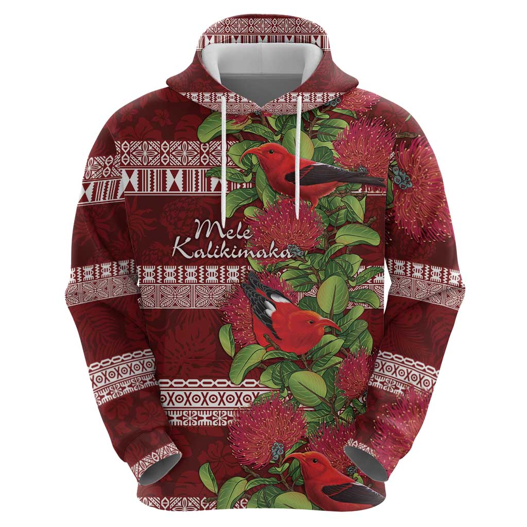 Hawaii Christmas Mele Kalikimaka Zip Hoodie I'iwi Bird on Ohia Lehua LT7 - Polynesian Pride