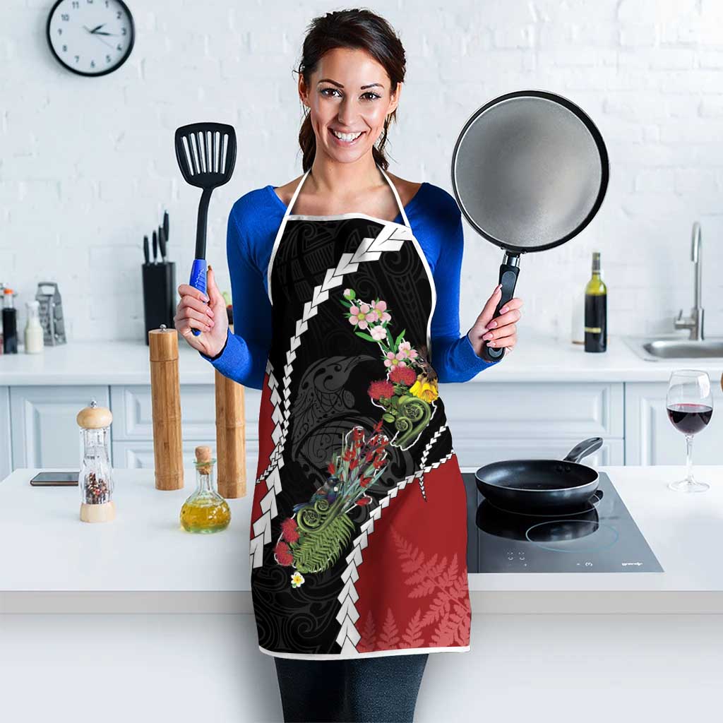New Zealand Christmas Apron Flora Map with Birds - Polynesian Pride