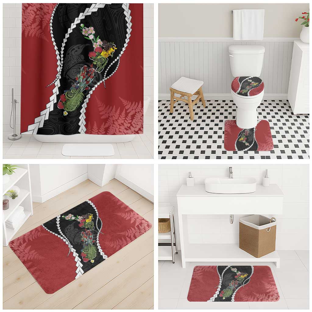 New Zealand Christmas Bathroom Set Flora Map with Birds - Polynesian Pride