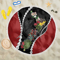 New Zealand Christmas Beach Blanket Flora Map with Birds LT7 One Size 150cm Black - Polynesian Pride