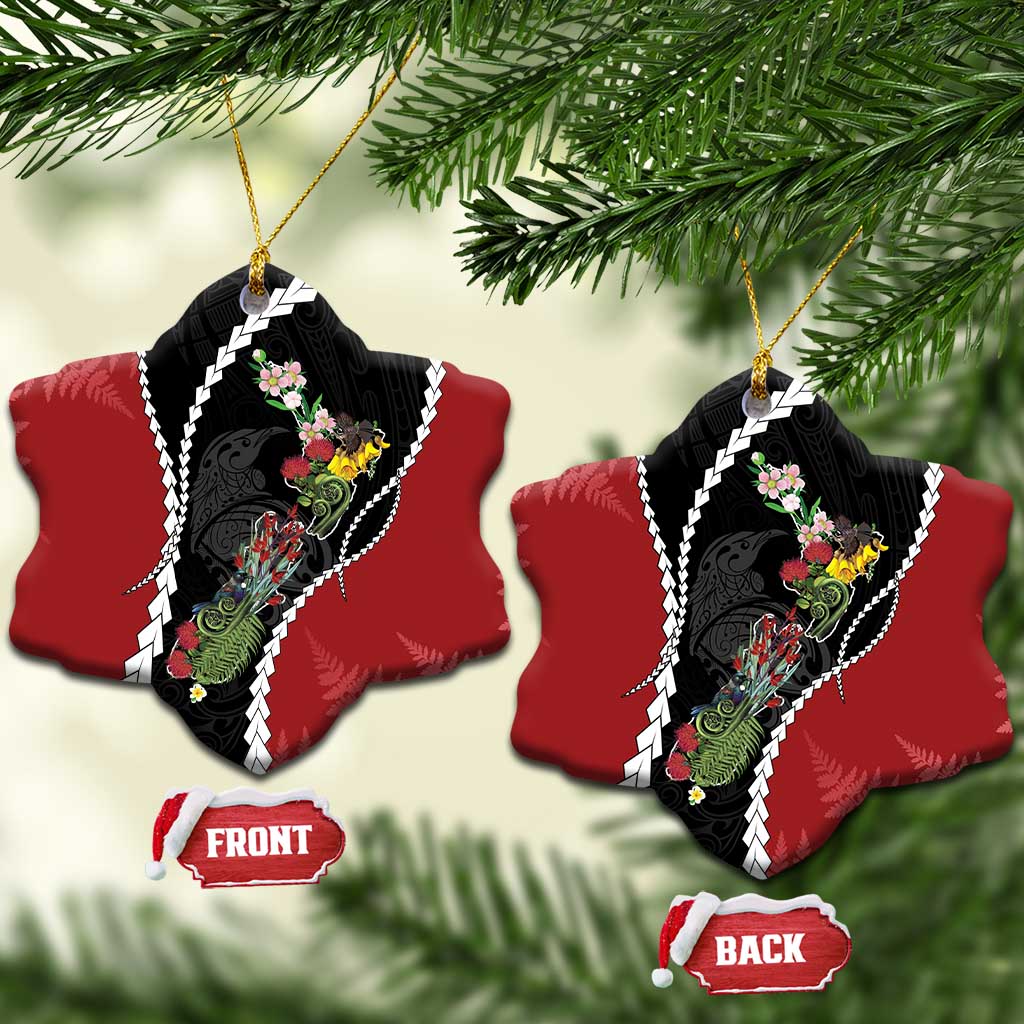 New Zealand Christmas Ceramic Ornament Flora Map with Birds - Polynesian Pride