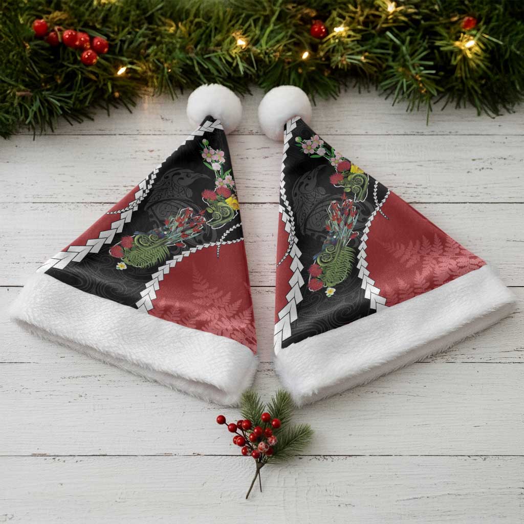 New Zealand Christmas Santa Hat Flora Map with Birds - Polynesian Pride