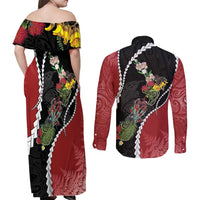 New Zealand Christmas Couples Matching Off Shoulder Maxi Dress and Long Sleeve Button Shirt Flora Map with Birds LT7 - Polynesian Pride