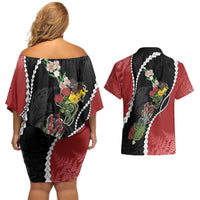 New Zealand Christmas Couples Matching Off Shoulder Short Dress and Hawaiian Shirt Flora Map with Birds LT7 - Polynesian Pride