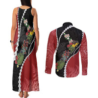 New Zealand Christmas Couples Matching Tank Maxi Dress and Long Sleeve Button Shirt Flora Map with Birds LT7 - Polynesian Pride
