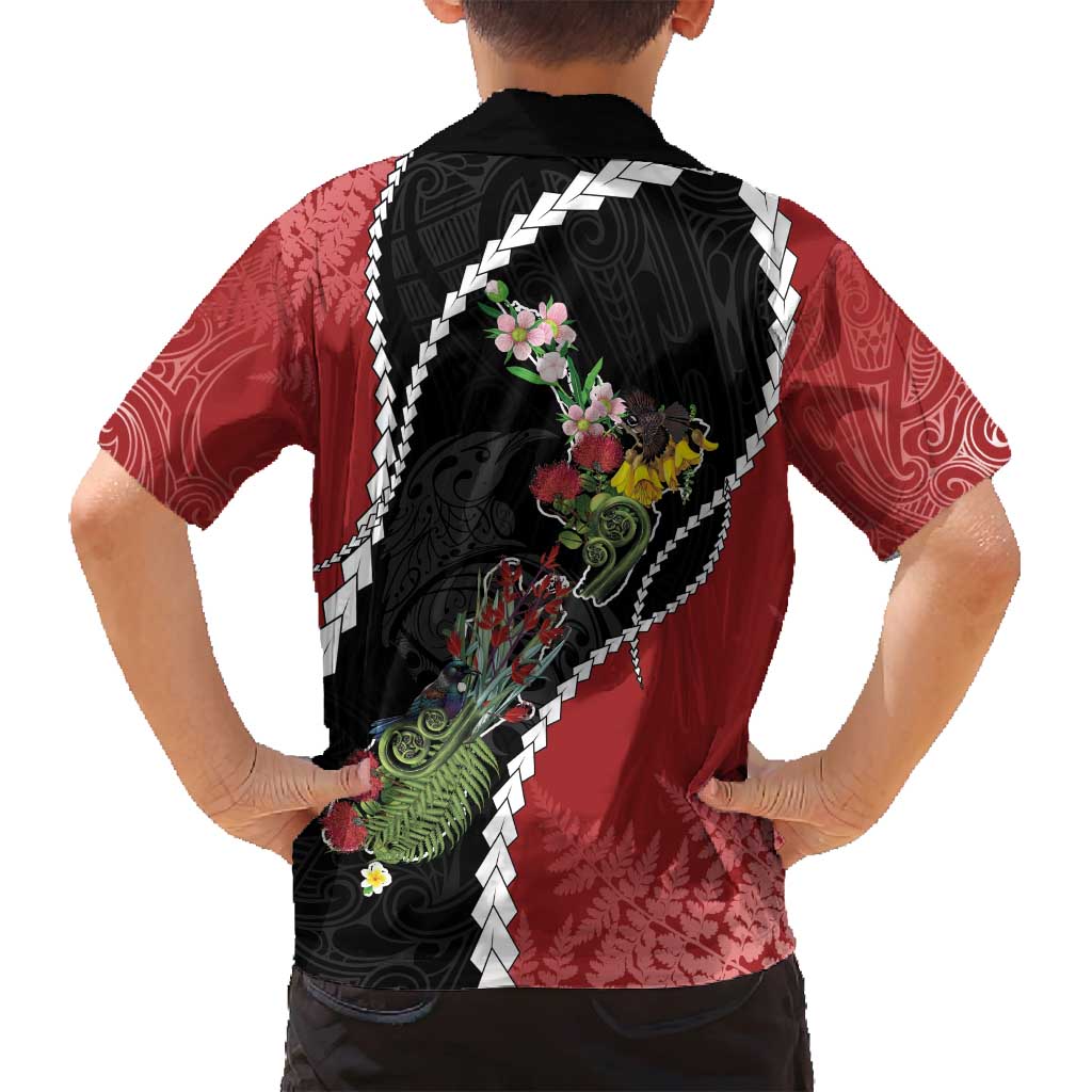 New Zealand Christmas Family Matching Long Sleeve Bodycon Dress and Hawaiian Shirt Flora Map with Birds LT7 - Polynesian Pride