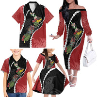 New Zealand Christmas Family Matching Off The Shoulder Long Sleeve Dress and Hawaiian Shirt Flora Map with Birds LT7 - Polynesian Pride