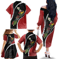 New Zealand Christmas Family Matching Off The Shoulder Long Sleeve Dress and Hawaiian Shirt Flora Map with Birds LT7 - Polynesian Pride