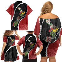 New Zealand Christmas Family Matching Off Shoulder Short Dress and Hawaiian Shirt Flora Map with Birds LT7 - Polynesian Pride