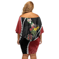 New Zealand Christmas Family Matching Off Shoulder Short Dress and Hawaiian Shirt Flora Map with Birds LT7 - Polynesian Pride