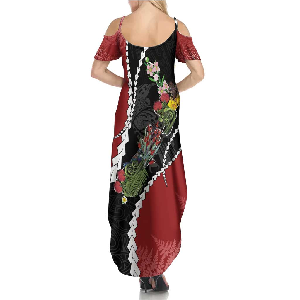 New Zealand Christmas Family Matching Summer Maxi Dress and Hawaiian Shirt Flora Map with Birds LT7 - Polynesian Pride