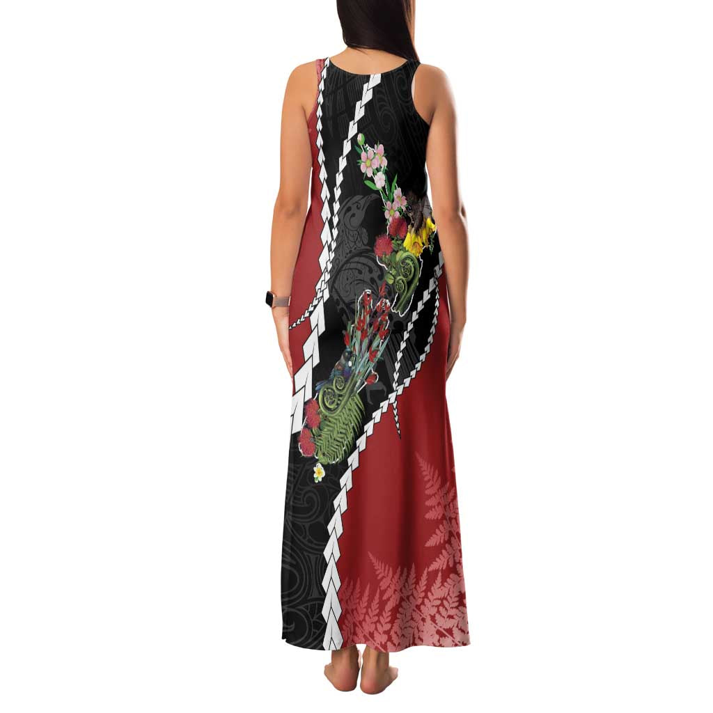 New Zealand Christmas Family Matching Tank Maxi Dress and Hawaiian Shirt Flora Map with Birds LT7 - Polynesian Pride