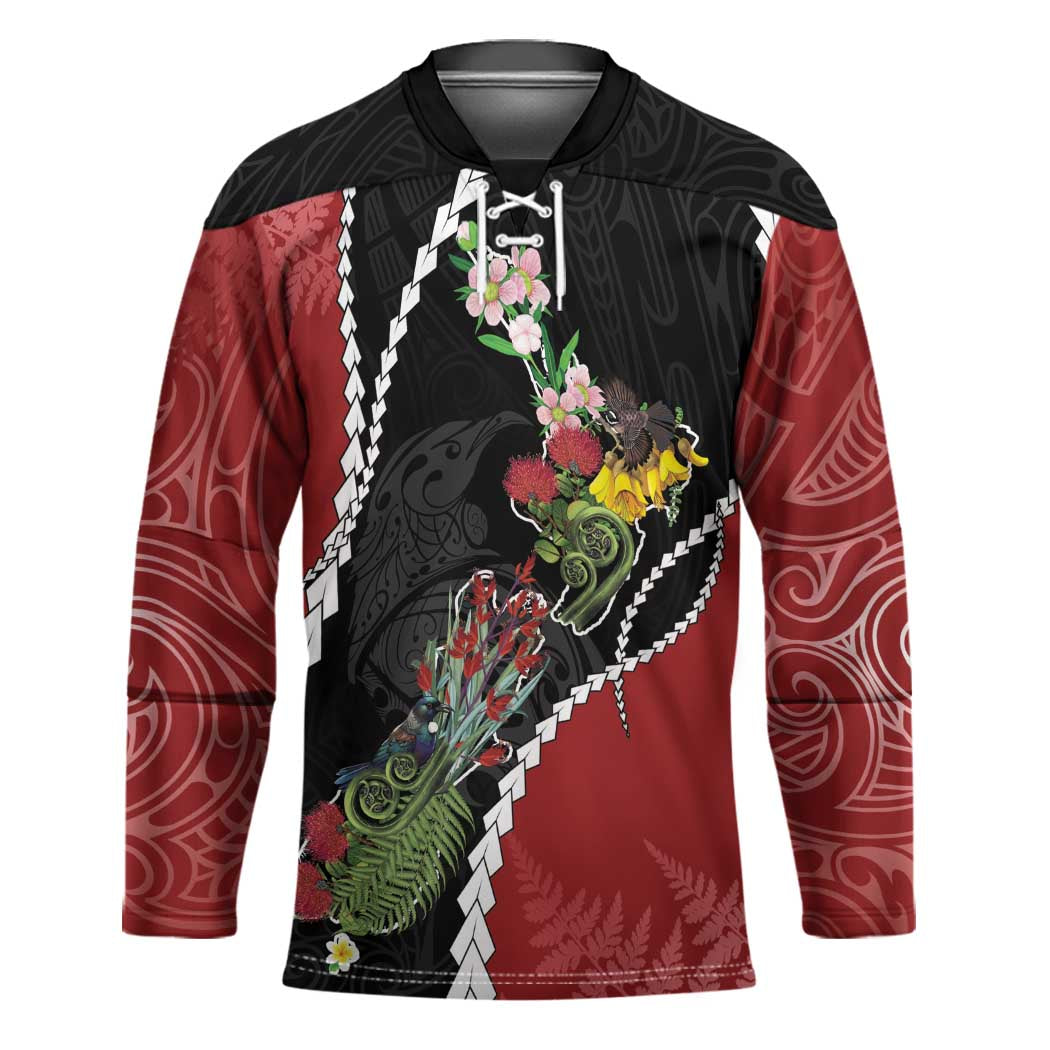 New Zealand Christmas Hockey Jersey Flora Map with Birds - Polynesian Pride