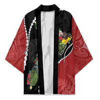 New Zealand Christmas Kimono Flora Map with Birds LT7 Unisex Black - Polynesian Pride