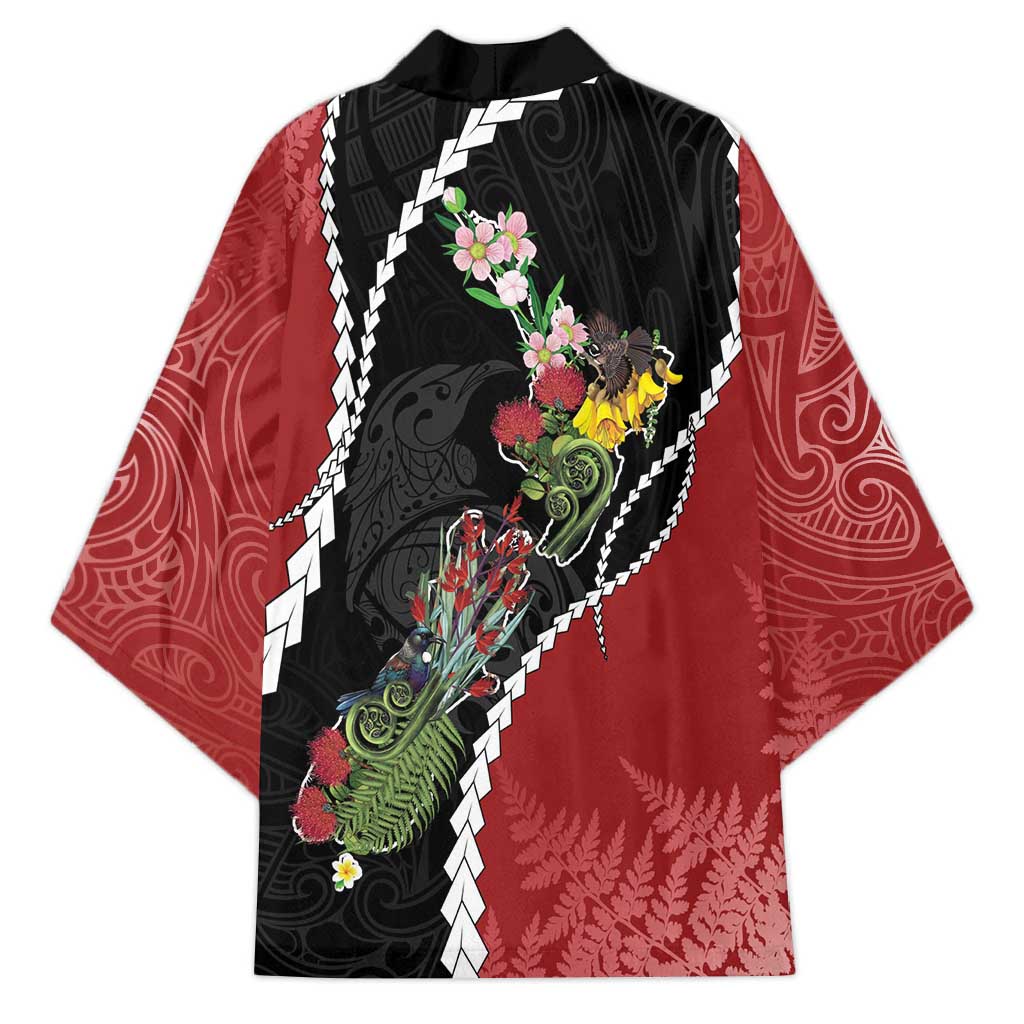 New Zealand Christmas Kimono Flora Map with Birds LT7 - Polynesian Pride