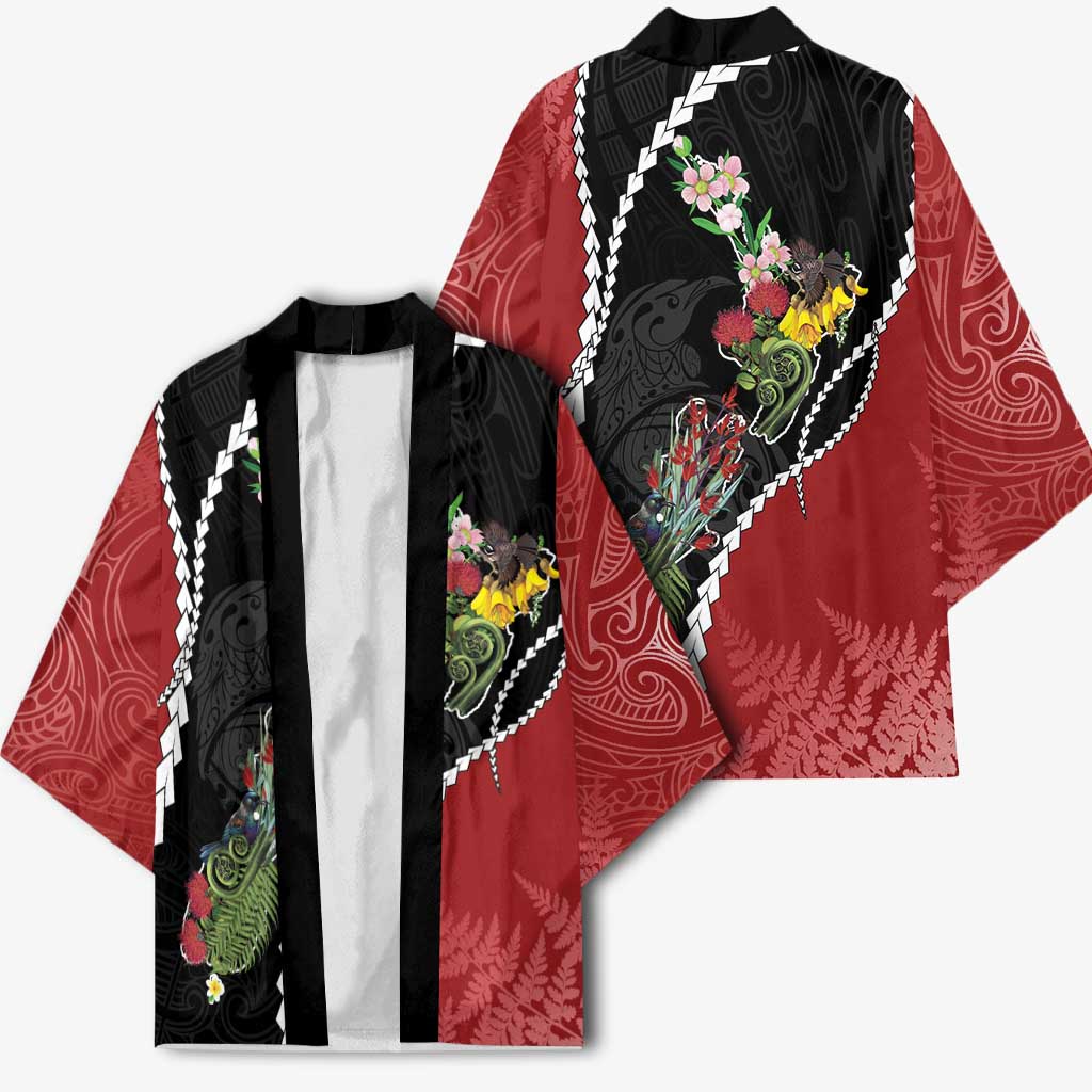 New Zealand Christmas Kimono Flora Map with Birds LT7 - Polynesian Pride