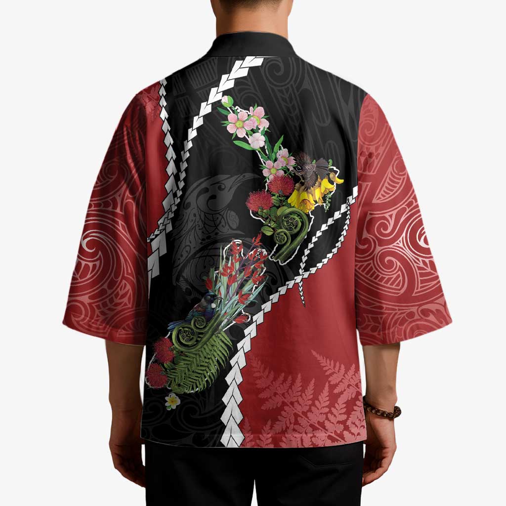 New Zealand Christmas Kimono Flora Map with Birds LT7 - Polynesian Pride