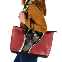 New Zealand Christmas Leather Tote Bag Flora Map with Birds - Polynesian Pride