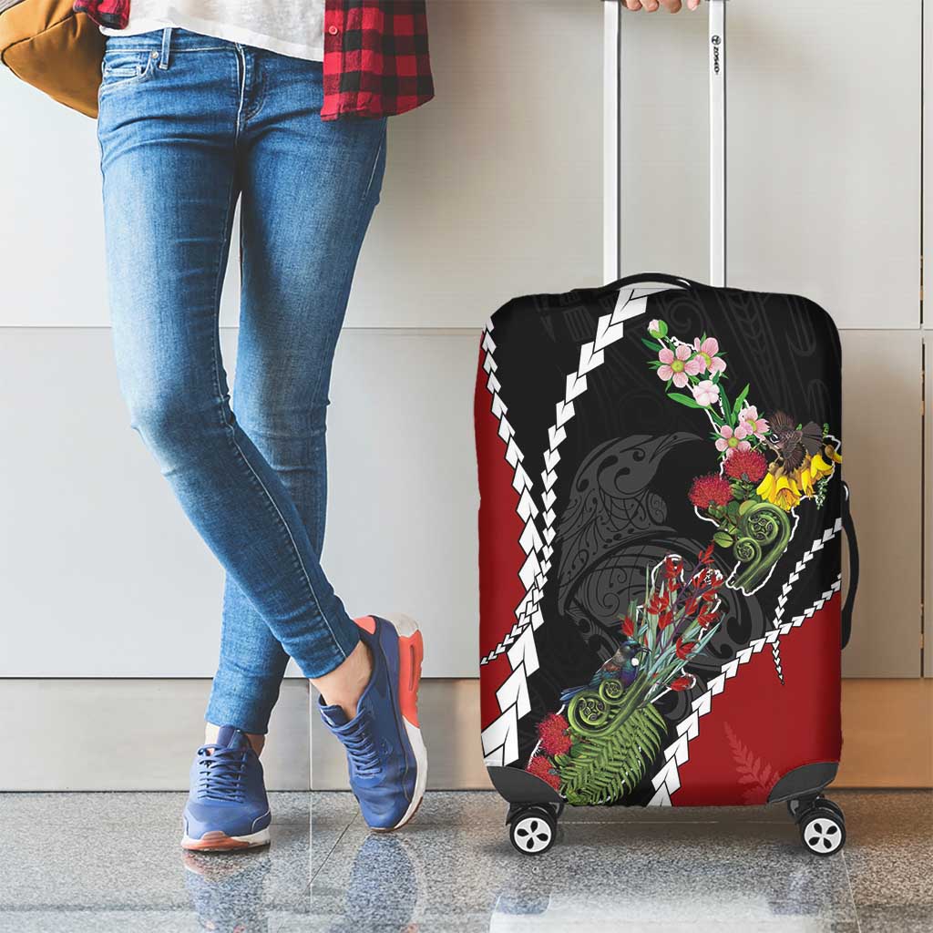 New Zealand Christmas Luggage Cover Flora Map with Birds - Polynesian Pride