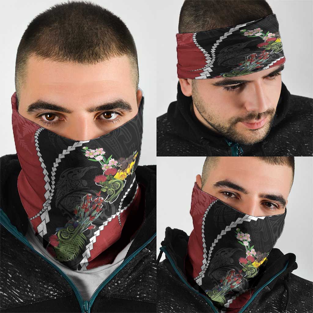 New Zealand Christmas Neck Gaiter Flora Map with Birds - Polynesian Pride