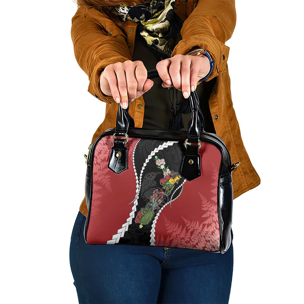 New Zealand Christmas Shoulder Handbag Flora Map with Birds - Polynesian Pride