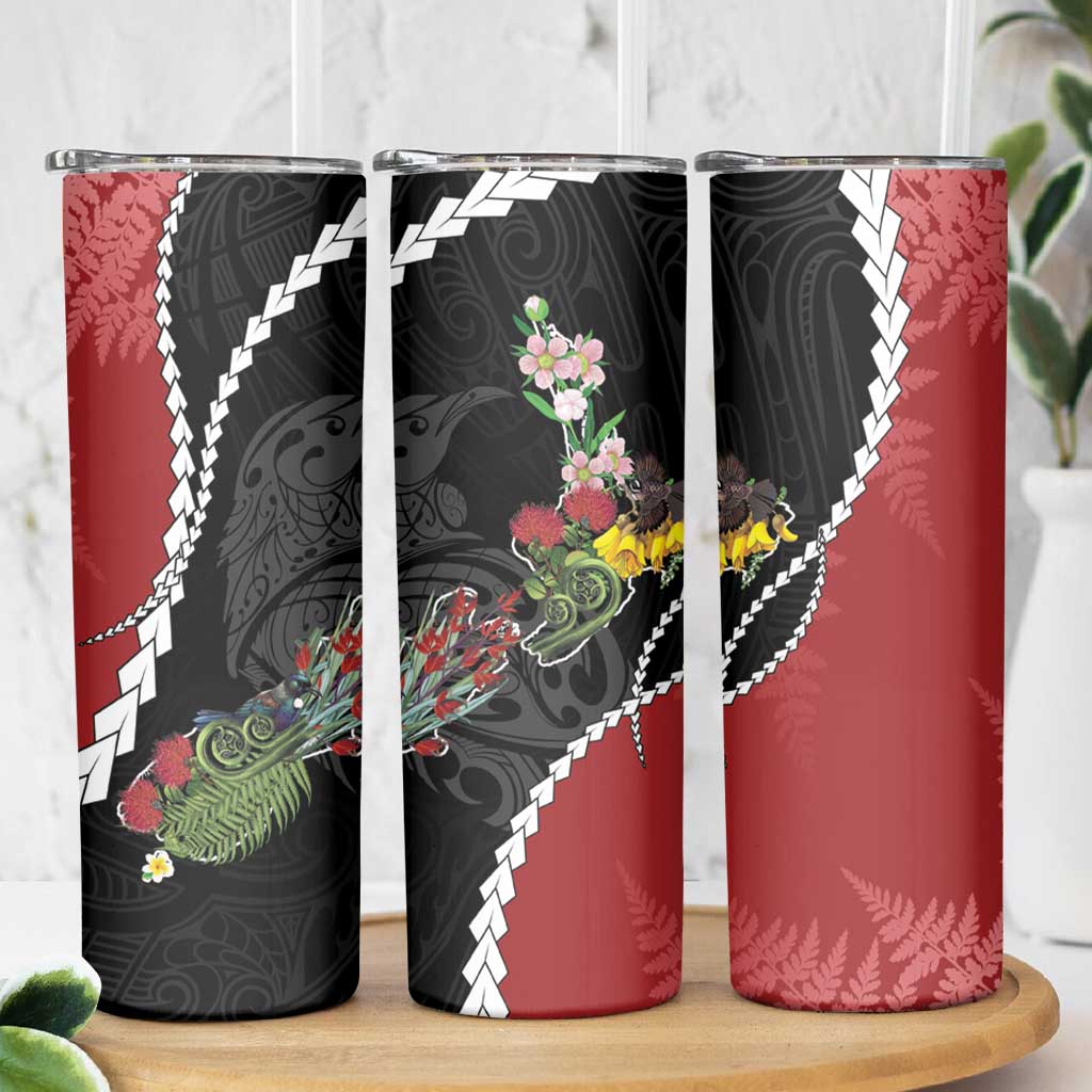 New Zealand Christmas Skinny Tumbler Flora Map with Birds LT7 - Polynesian Pride