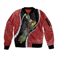 New Zealand Christmas Sleeve Zip Bomber Jacket Flora Map with Birds LT7 Unisex Black - Polynesian Pride