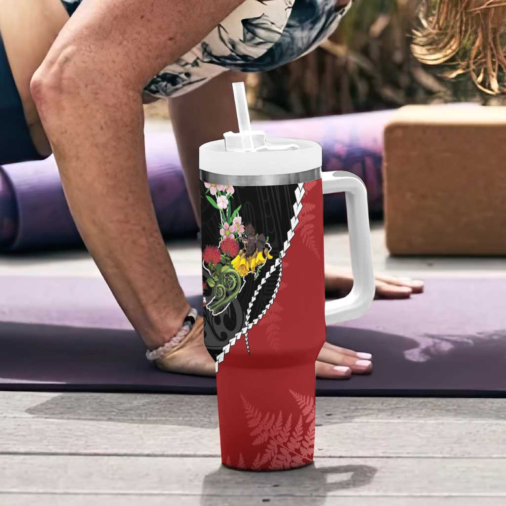 New Zealand Christmas Tumbler With Handle Flora Map with Birds - Polynesian Pride