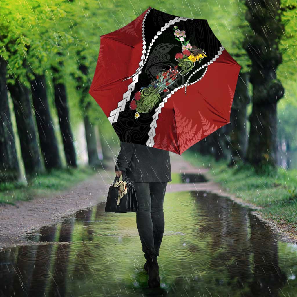 New Zealand Christmas Umbrella Flora Map with Birds - Polynesian Pride