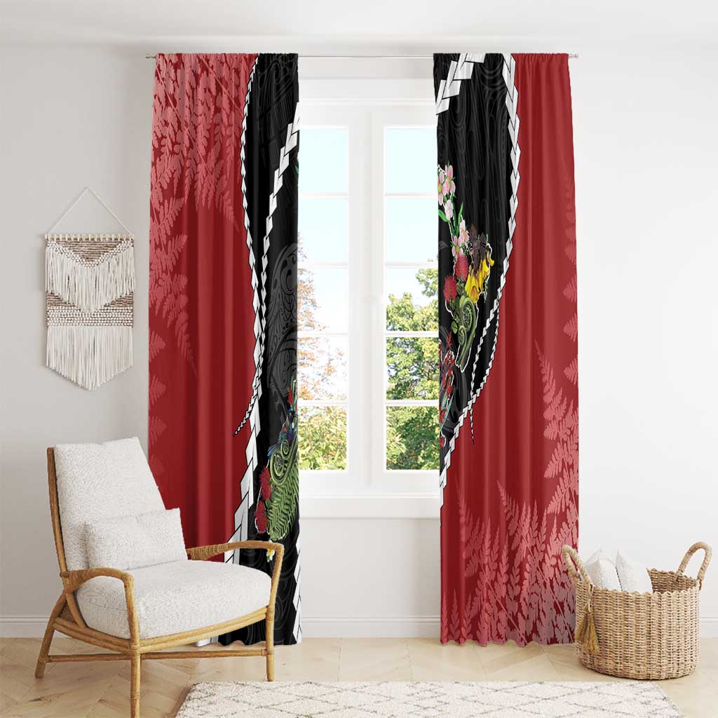 New Zealand Christmas Window Curtain Flora Map with Birds - Polynesian Pride