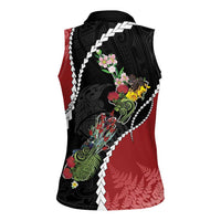 New Zealand Christmas Women Sleeveless Polo Shirt Flora Map with Birds LT7 - Polynesian Pride