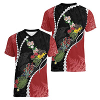 New Zealand Christmas Women V-Neck T-Shirt Flora Map with Birds LT7 - Polynesian Pride