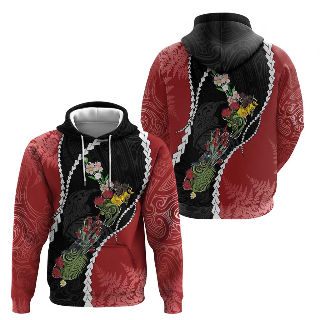 New Zealand Christmas Zip Hoodie Flora Map with Birds - Polynesian Pride